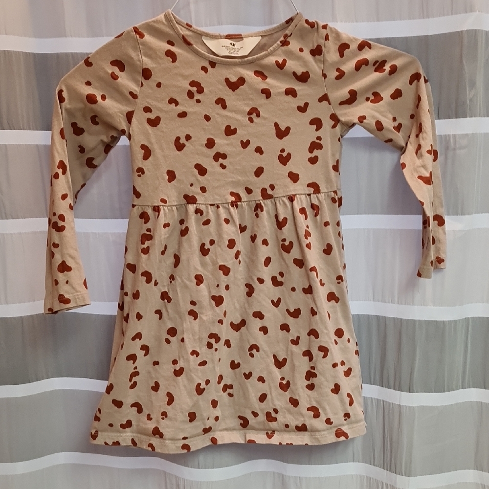 H&M Tan Dress with Orange Hearts And Splater  Pattern